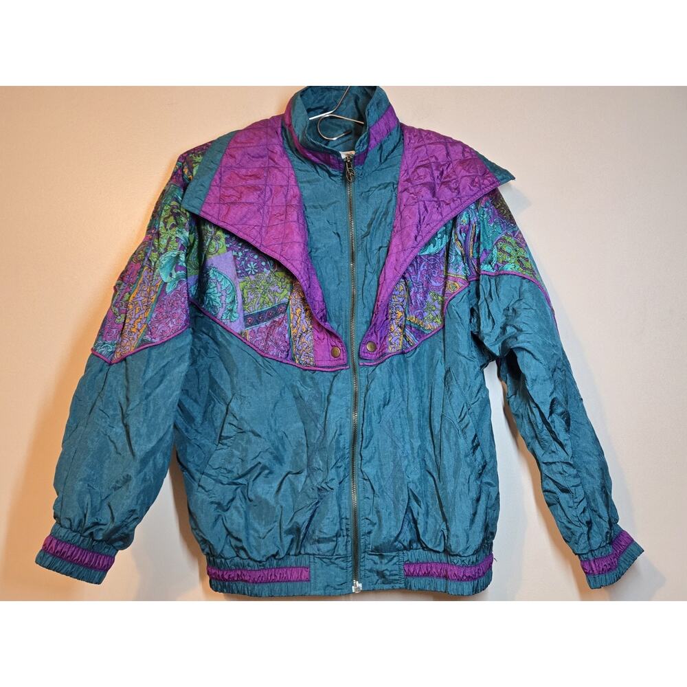 Vtg 80's Lavon by Cheerful Sz S Windbreaker Zip Retro Hotplate Colorful Pockets